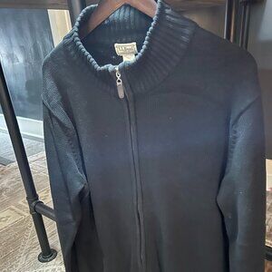 L.L. Bean Black Textured Zip-Up Sweater Jacket